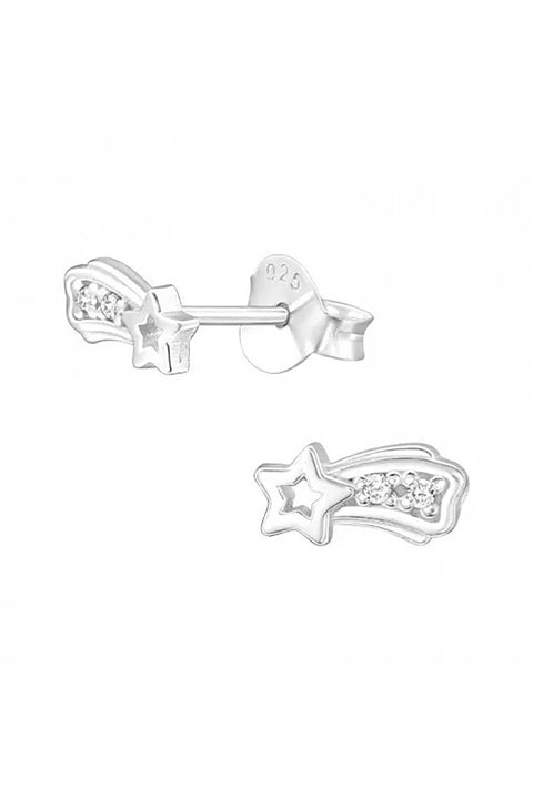Sterling Silver Shooting Star Ear Studs With CZ - SS