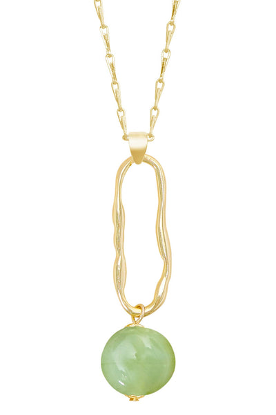 Green Murano Glass & Freeform Hoop Pendant Necklace - GF