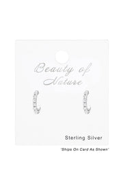 Sterling Silver Half Hoop Ear Studs With Crystal - SS