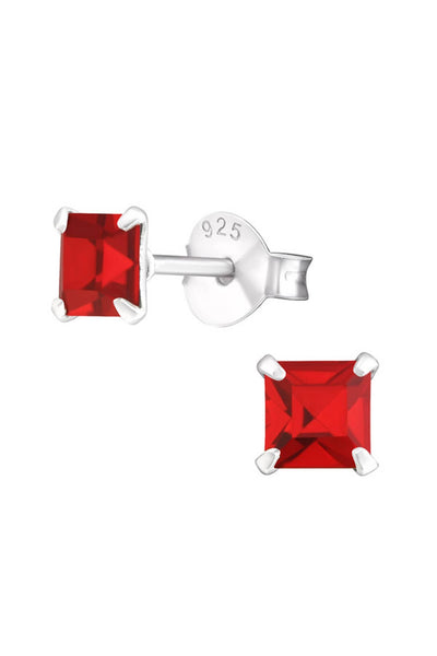 Sterling Silver Square 4mm Ear Studs With Crystals - SS