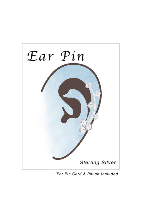 Sterling Silver Branch Ear Pin With Crystal - SS