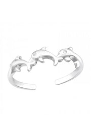 Sterling Silver Dolphin Toe Ring With Cubic Zirconia - SS