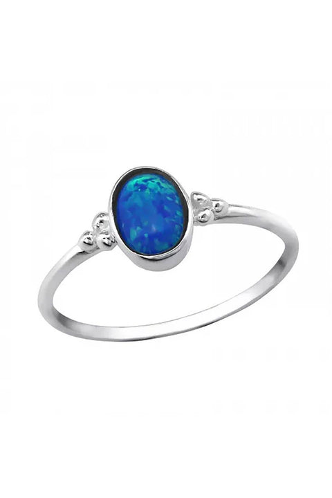 Sterling Silver Oval Ring With Pacific Blue Opal - SS