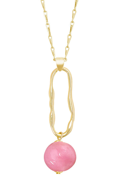 Pink Murano Glass & Freeform Hoop Pendant Necklace - GF