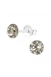 Sterling Silver Round Ear Studs With Genuine Crystals - SS