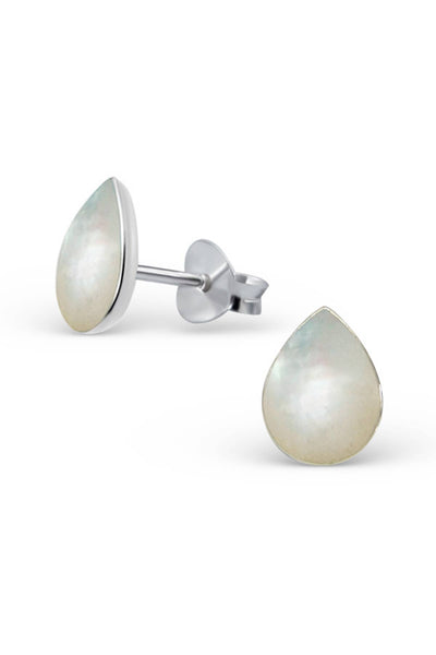Sterling Silver Pear Ear Studs With Imitation Stone - SS