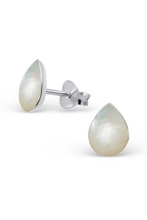 Sterling Silver Pear Ear Studs With Imitation Stone - SS