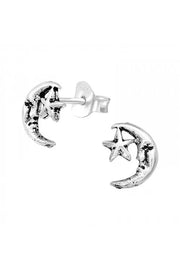 Sterling Silver Moon and Star Ear Studs - SS