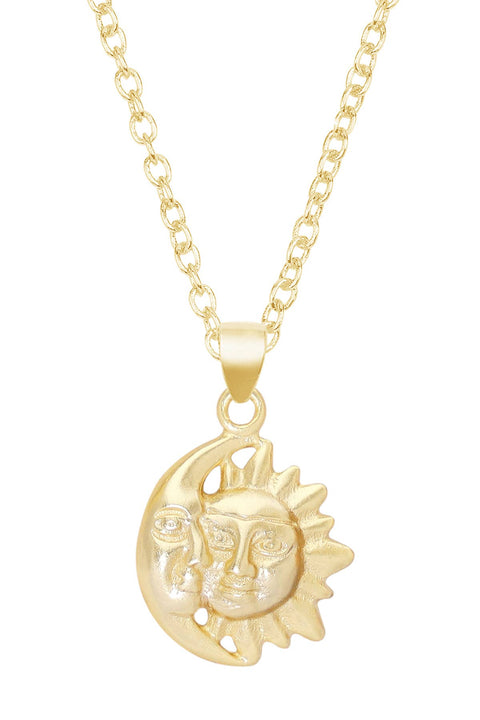 14k Gold Plated Sun & Moon Pendant Necklace - GF