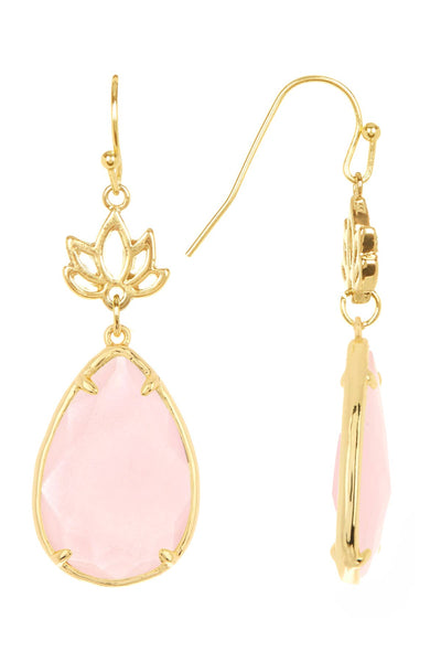 Rose Crystal & Lotus Drop Earrings - GF