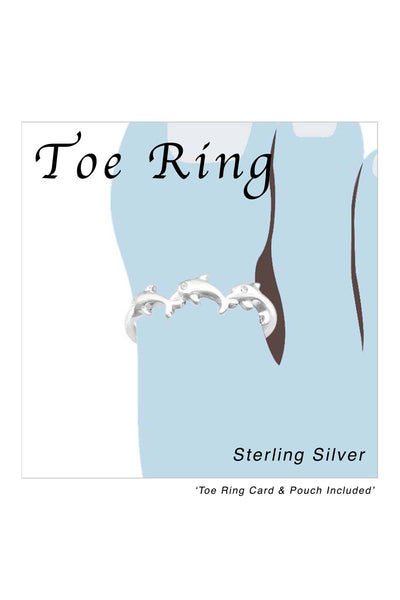 Sterling Silver Dolphin Toe Ring With Cubic Zirconia - SS