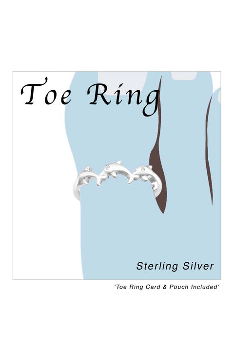 Sterling Silver Dolphin Toe Ring With Cubic Zirconia - SS