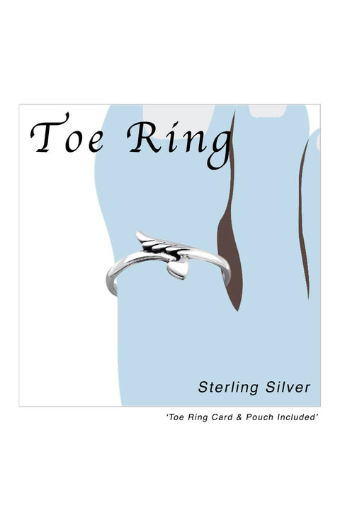 Sterling Silver Feather and Heart Adjustable Toe Ring - SS