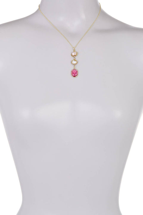 Raspberry Crystal & Mother Of Pearl Pendant Necklace - GF