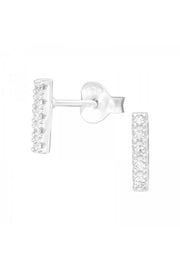 Sterling Silver Bar Ear Studs With Cubic Zirconia - SS