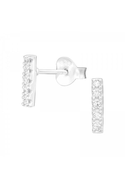 Sterling Silver Bar Ear Studs With Cubic Zirconia - SS