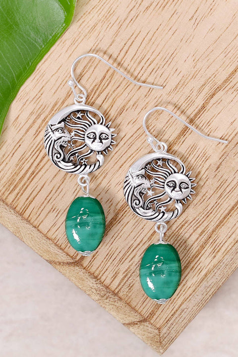 Green Murano Glass With Sun & Moon Drop Earrings - SF