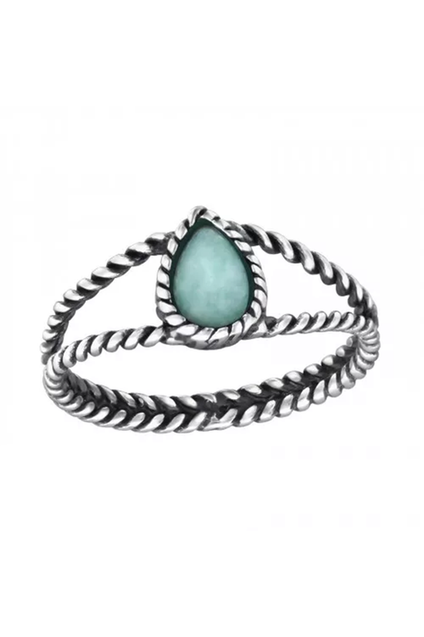 Sterling Silver Twisted Band Ring With Amazonite - SS