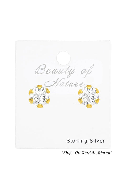 Sterling Silver Round 3mm Ear Studs With CZ - VM