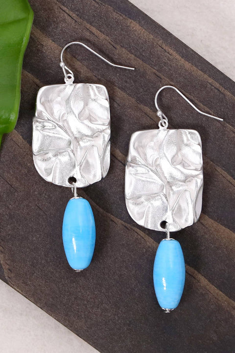 Blue Murano Glass & Wave Textured Drop Earrings - SF