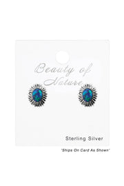Sterling Silver Flower Ear Studs With Opal - SS