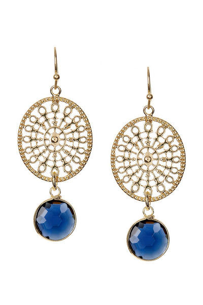London Blue Crystal Filigree Drop Earrings In Gold - GF