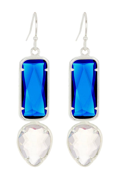 Swiss Blue & Moonstone Crystal Hanging Post Earrings - SF