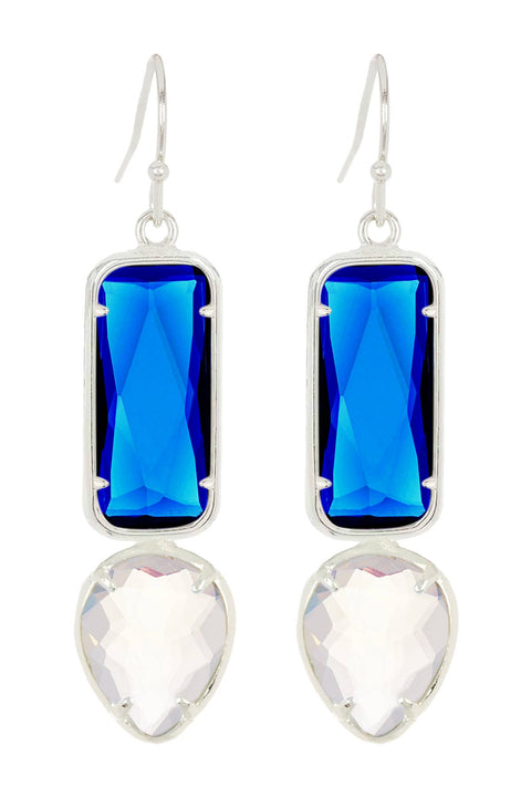 Swiss Blue & Moonstone Crystal Hanging Post Earrings - SF