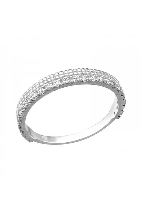 Sterling Silver Braided Pattern Band Ring With CZ - SS