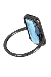 Sky Blue Crystal Ring In Gunmetal - SF