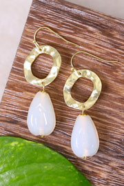 White Murano Glass & Hammered Hoop Drop Earrings - GF