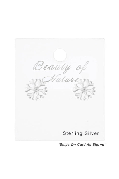 Sterling Silver Snowflake Ear Studs With Cubic Zirconia - SS