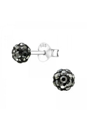 Sterling Silver Ball Ear Studs With Crystal - SS