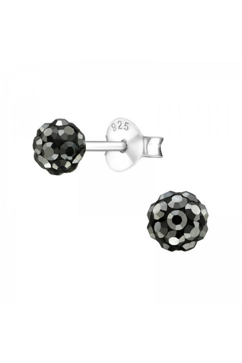 Sterling Silver Ball Ear Studs With Crystal - SS