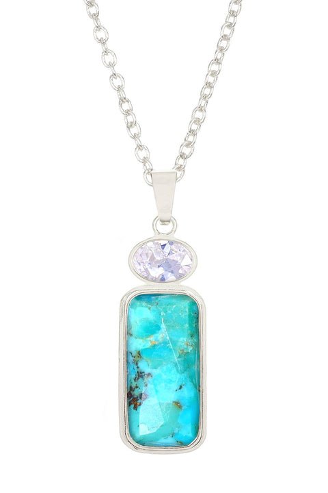 Turquoise With CZ Pendant Necklace - SF