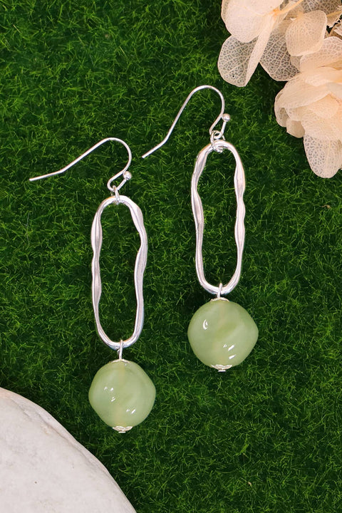 Green Murano Glass & Freeform Hoop Drop Earrings - SF