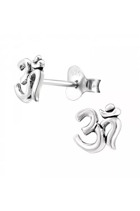 Sterling Silver Om Symbol Ear Studs - SS