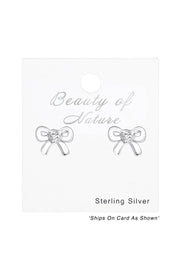 Sterling Silver Birthstone Bow Ear Studs With CZ - SS
