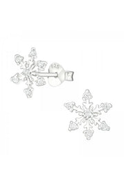 Sterling Silver Snowflake Ear Studs With Cubic Zirconia - SS