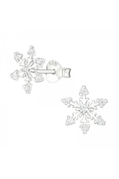 Sterling Silver Snowflake Ear Studs With Cubic Zirconia - SS