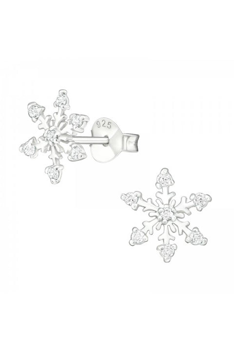 Sterling Silver Snowflake Ear Studs With Cubic Zirconia - SS