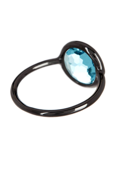 Sky Blue Crystal Ring In Gunmetal - SF