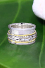Two Tone Woven Band Spinner Ring - SF
