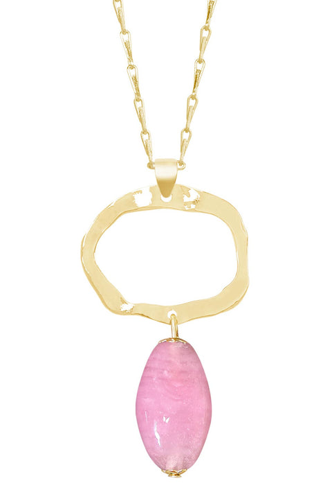 Pink Murano Glass & Freeform Pendant Necklace - GF