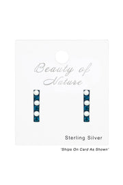 Sterling Silver Bar Ear Studs With Pearl and Crystal - SS