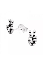Sterling Silver V Sign Ear Studs - SS
