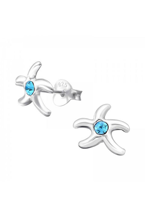 Sterling Silver Starfish Ear Studs With Crystal - SS