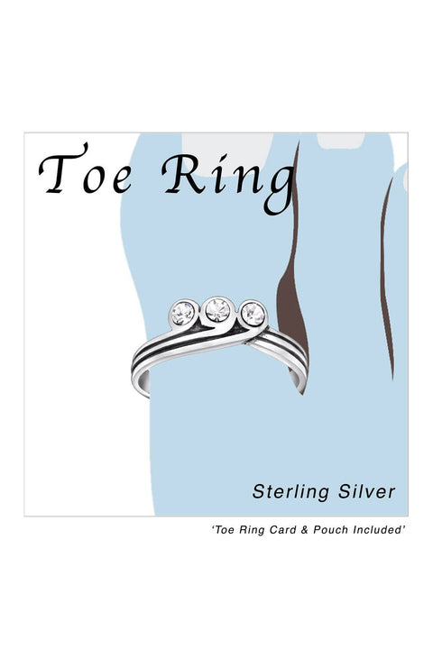 Sterling Silver Crown Adjustable Toe Ring With Crystal - SS