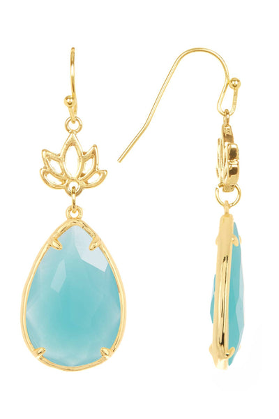Amazonite Crystal & Lotus Drop Earrings - GF
