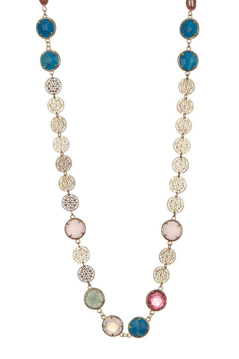 Mixed Quartz & Freshwater Pearl Station Necklace - GF